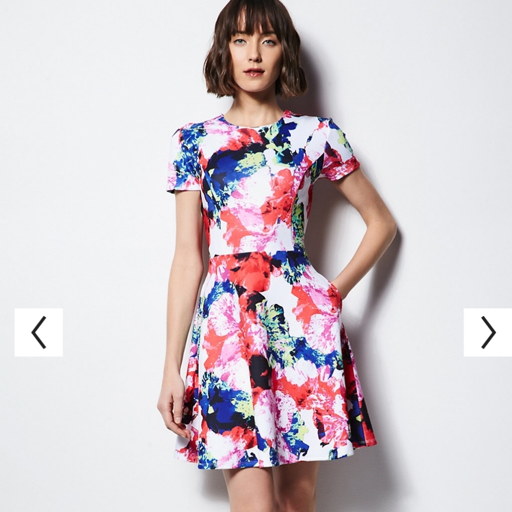 Floral Fit & Flare scuba material dress